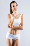 Young Woman With Beautiful Body Posing On White Background Stock Photo