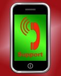 Support On Phone Shows Call For Advice Stock Photo