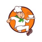 Running Chef Serving Fast Food Mascot Stock Photo