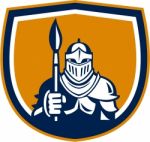 Knight Full Armor Holding Paint Brush Crest Retro Stock Photo