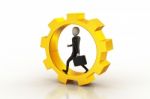 Business Man Running In Gear Wheels Stock Photo