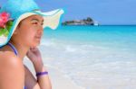 Happy Girl On The Beach At Thailand Stock Photo