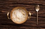 Durian Coconut Milk Sticky Rice Still Life On Wooden Background Stock Photo