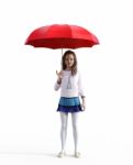 3d Rendering Of A Happy Girl With An Umbrella Stock Photo