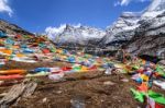 Prayer Flags At The Mountain Stock Photo