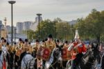 London - November 12 : Band Of The Lifeguards Parading On Horseb Stock Photo