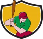 Baseball Player Batting Shield Cartoon Stock Photo