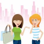 Cartoon Happy Girl Talking After Shopping Stock Photo