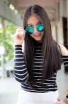 Portrait Of Thai Teen Glasses Beautiful Girl Relax And Smile Stock Photo