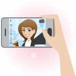 Cartoon Cute Girl Take Selfie Photo Stock Photo