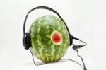 Watermelon Wearing Headset Stock Photo