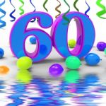 Number Sixty Party Displays Garland Decoration Or Bright Balloon Stock Photo