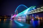 Rainbow Fountain Show At Expo Bridge In South Korea Stock Photo