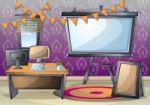 Cartoon  Illustration Interior Office Room With Separated Layers Stock Photo