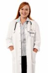 Confident Looking Smiling Lady Doctor Stock Photo