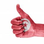 Tunisia Flag On Hand Stock Photo