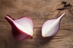 Shallots Still Life Wood Background Stock Photo