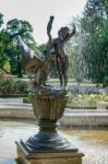 Statue Of A Boy And Swan At Wilanow Palace In Warsaw Stock Photo