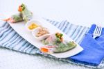 Vietnamese Spring Rolls With Vegetables And Coriander On A Plate Stock Photo