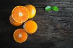 Orange Juice From Above On Wood Table Stock Photo