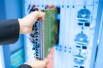 Fix Network Switch In Data Center Room Stock Photo