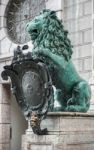 Statue Of  A Green Lion At Odeonsplatz In Munich Stock Photo