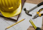 Construction Plan With Tools Stock Photo