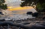 Sun Rising Sky At Rayong Province Eastern Of Thailand Stock Photo