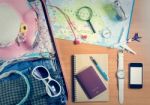 Set Of Travel Accessory Background Stock Photo