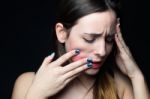 Desperate Young Woman Touching Her Face. Concept Of Abuse And De Stock Photo