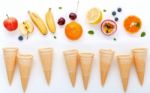 Flat Lay Various Fresh Fruits Blueberry ,strawberry ,orange ,ban Stock Photo