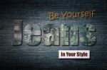 Jeans Word On Denim Background Stock Photo