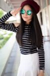 Portrait Of Thai Teen Glasses Beautiful Girl Relax And Smile Stock Photo