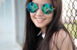 Portrait Of Thai Teen Glasses Beautiful Girl Relax And Smile Stock Photo