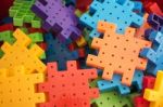 Colorful Plastic Jigsaw Puzzle Game Stock Photo