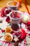 Mulled Wine With Spices And Gingerbread Cookies Stock Photo