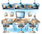 Cartoon  Illustration Interior Office Room With Separated Layers Stock Photo