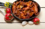 Fresh Seafoos Stew On An Iron Skillet Stock Photo