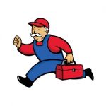 Aircon Technician Running Cartoon Stock Photo