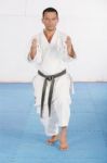 Black Belt Karate Man Doing His Kata Stock Photo