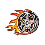 Flaming Wheel Rim On Fire Stock Photo