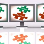 Products Services Puzzle Screen Means Company Goods And Service Stock Photo