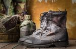 Boots On A Wooden Stock Photo