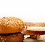 Organic Bread Over Rustic Table Stock Photo