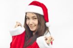 Beautiful Young Santa Clause Woman, Isolated Stock Photo