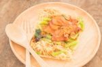 Wheat Noodles With Barbecued Red Pork Stock Photo