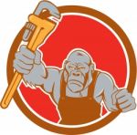 Angry Gorilla Plumber Monkey Wrench Circle Cartoon Stock Photo