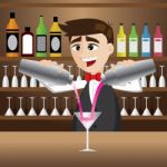 Cartoon Bartender Pouring Cocktail Stock Photo