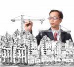 Man Drawing Modern Building Construction Stock Photo