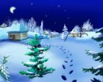 Romantic Winter Night At New Year's Eve  On The Background  Rural Landscape Stock Photo